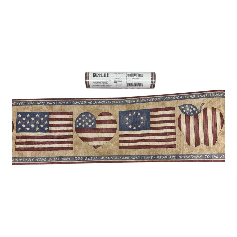 Rosedale Vinyl Wallpaper Border 2 Rolls Americana American Flag Patriotic